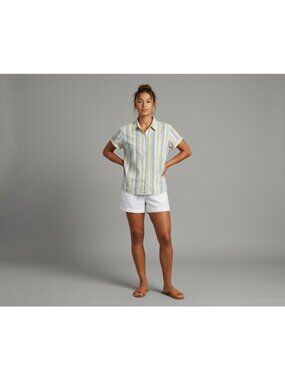 Universal Thread Women Striped Button-Down Shirt M Pastel Short Sleeve Cotton Bl